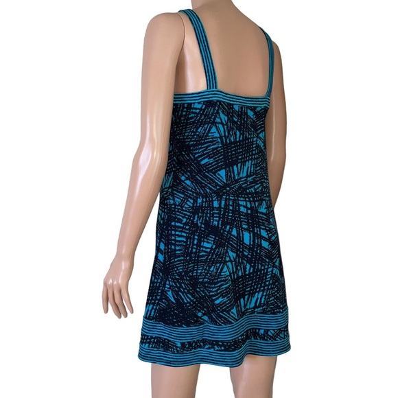 BCBG Maxazria Mini Dress abstract black & teal slinky stretch strappy SZ XS - Picture 7 of 8